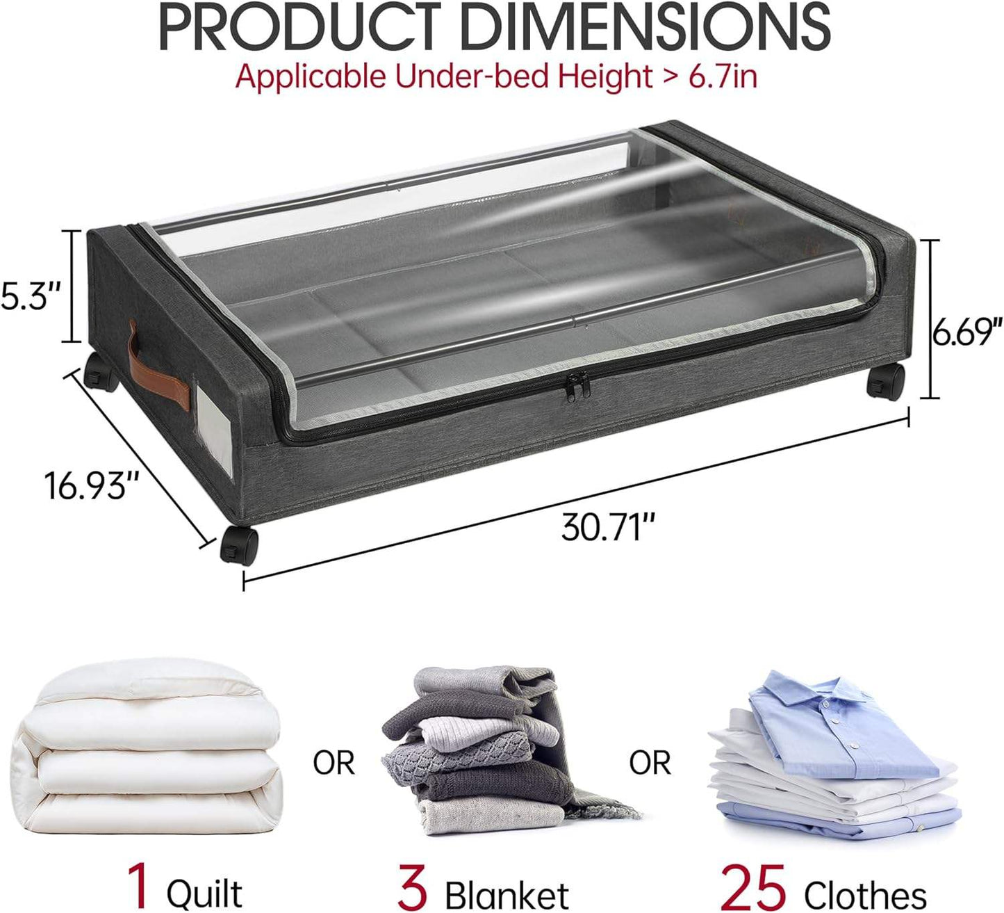 2-Pack Underbed Storage Boxes with Silent Wheels