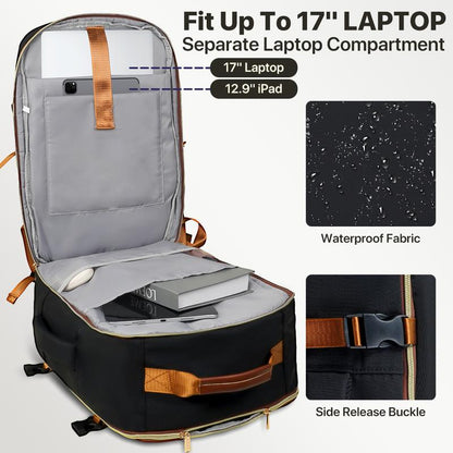 Travel Backpack with 16 Pockets - 180° Laptop Compartment