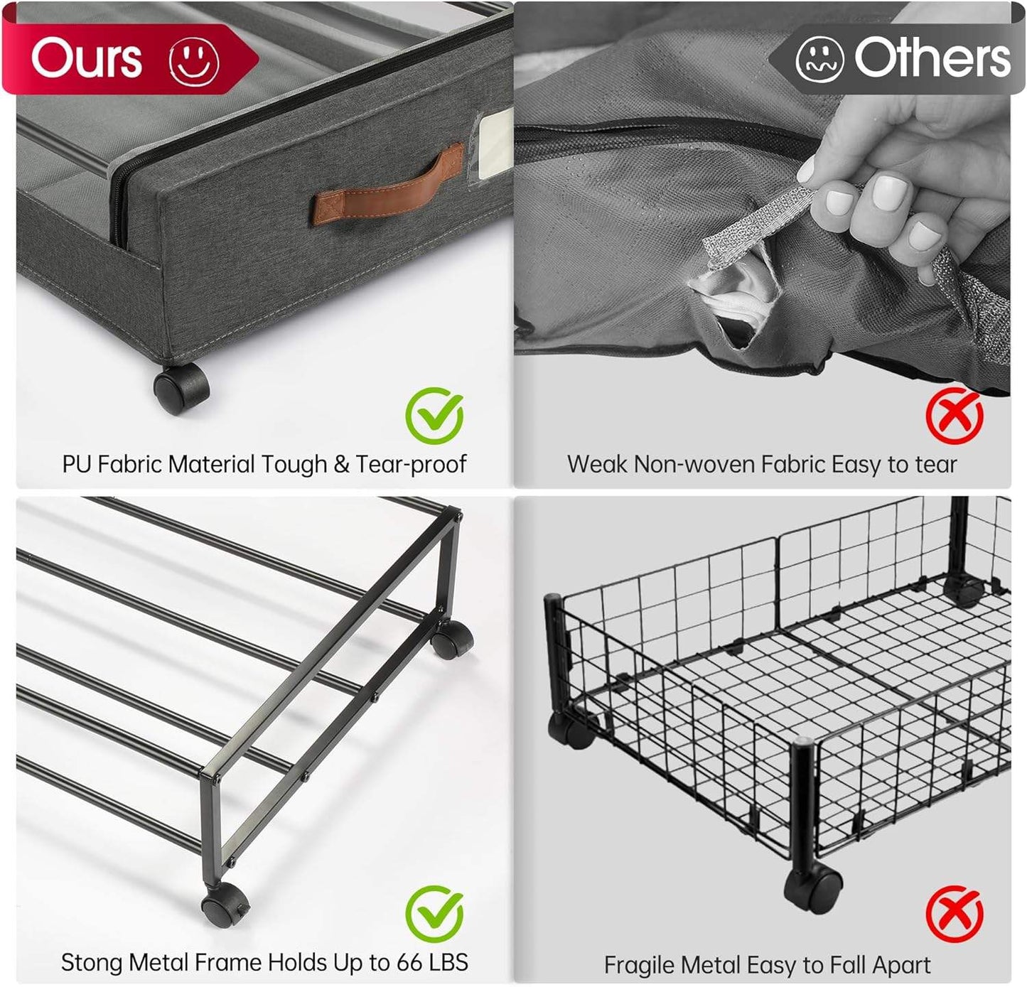 2-Pack Underbed Storage Boxes with Silent Wheels