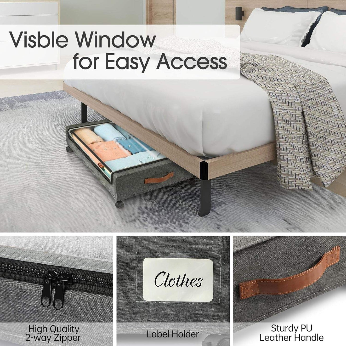 2-Pack Underbed Storage Boxes with Silent Wheels