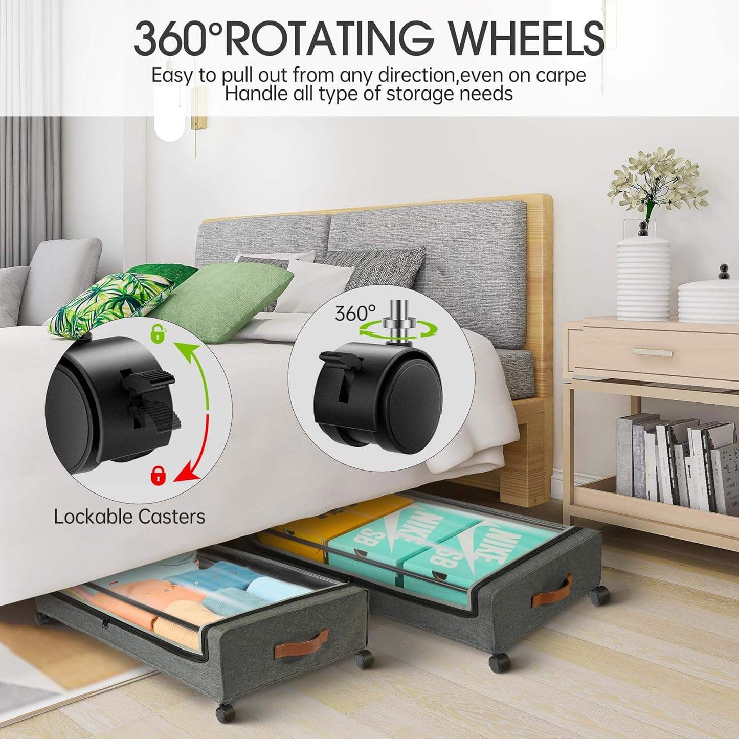 2-Pack Underbed Storage Boxes with Silent Wheels