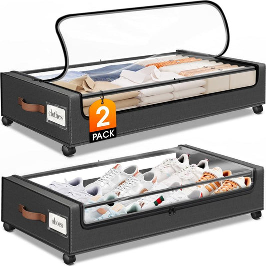 2-Pack Underbed Storage Boxes with Silent Wheels